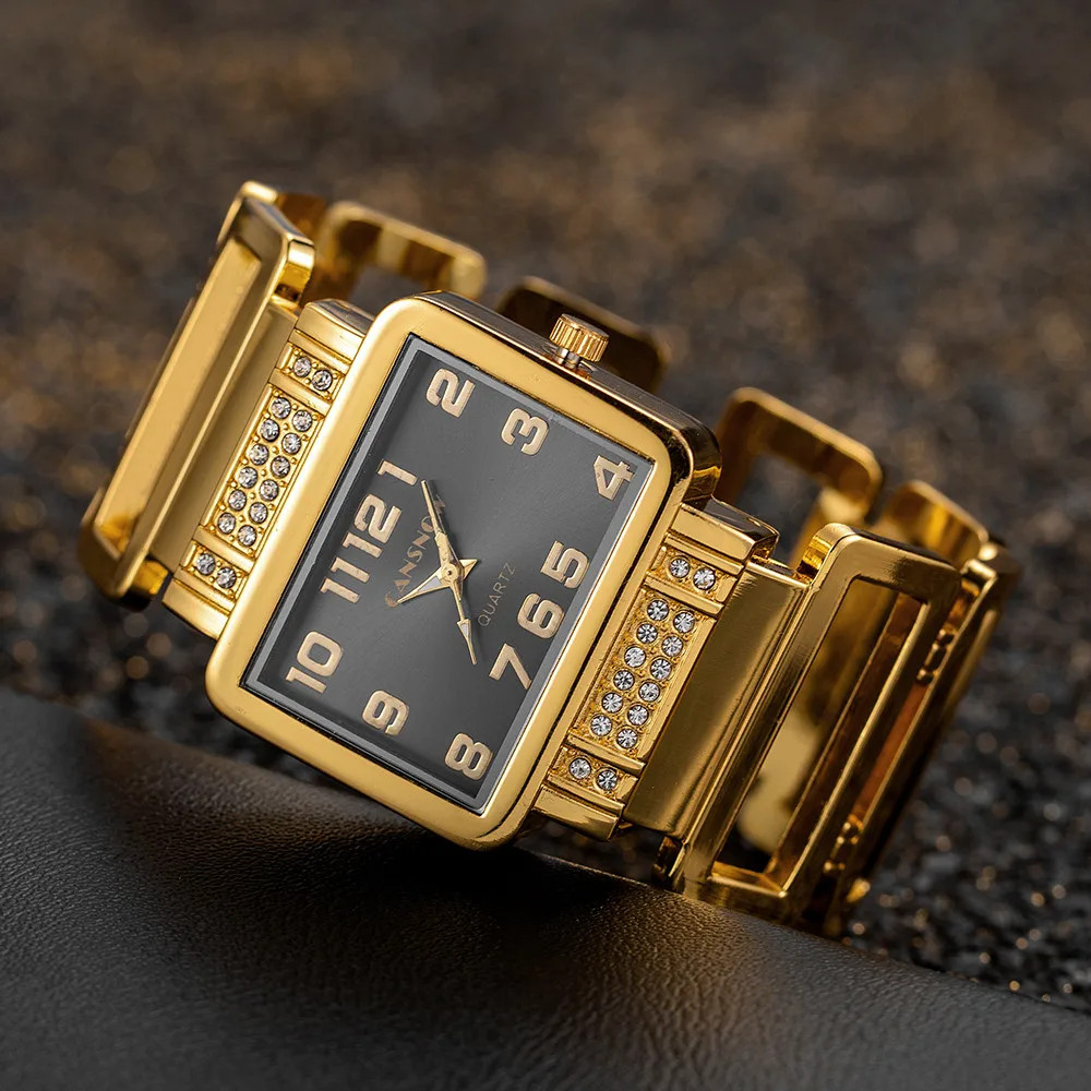 Cansnow Rectangle Ladies Wristwatch Gold Silver Bangle Watches for Women