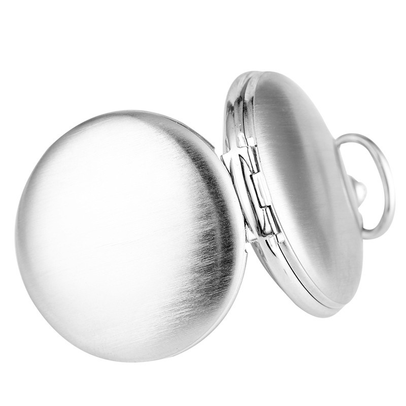 Men’s Silver Pocket Watch Smooth Hand-winding Mechanical Double Hunter Watches