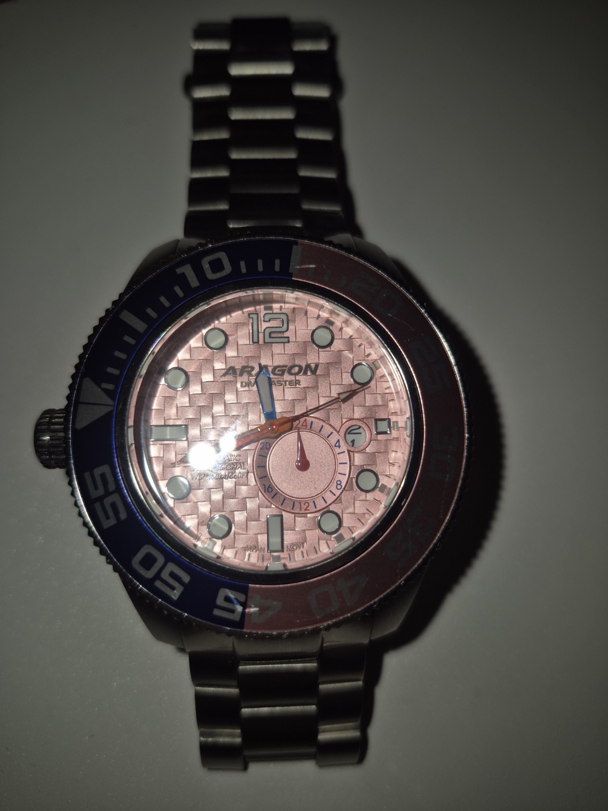 Aragon Divemaster NH37 45m Automatic Watch Limited Ed Pink Dial