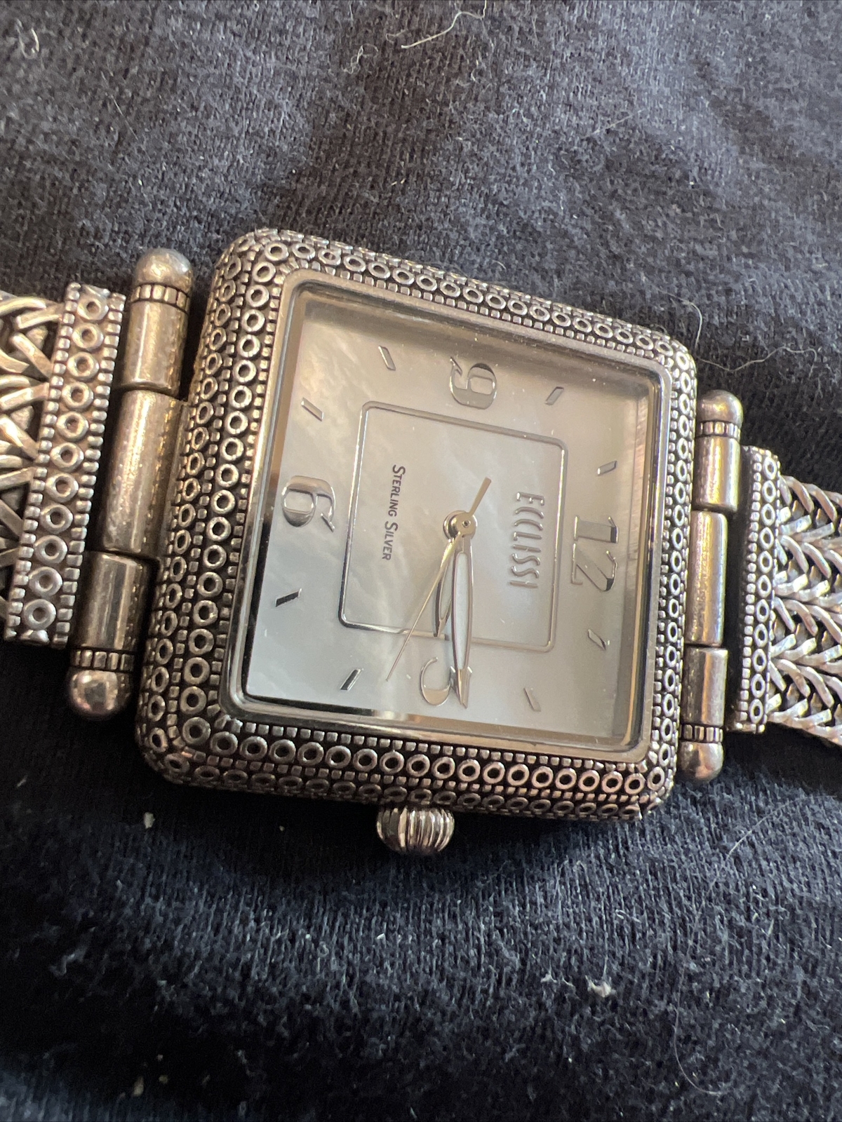 Vintage Ecclissi Sterling Silver 925 Mother of Pearl Bracelet Watch New Battery