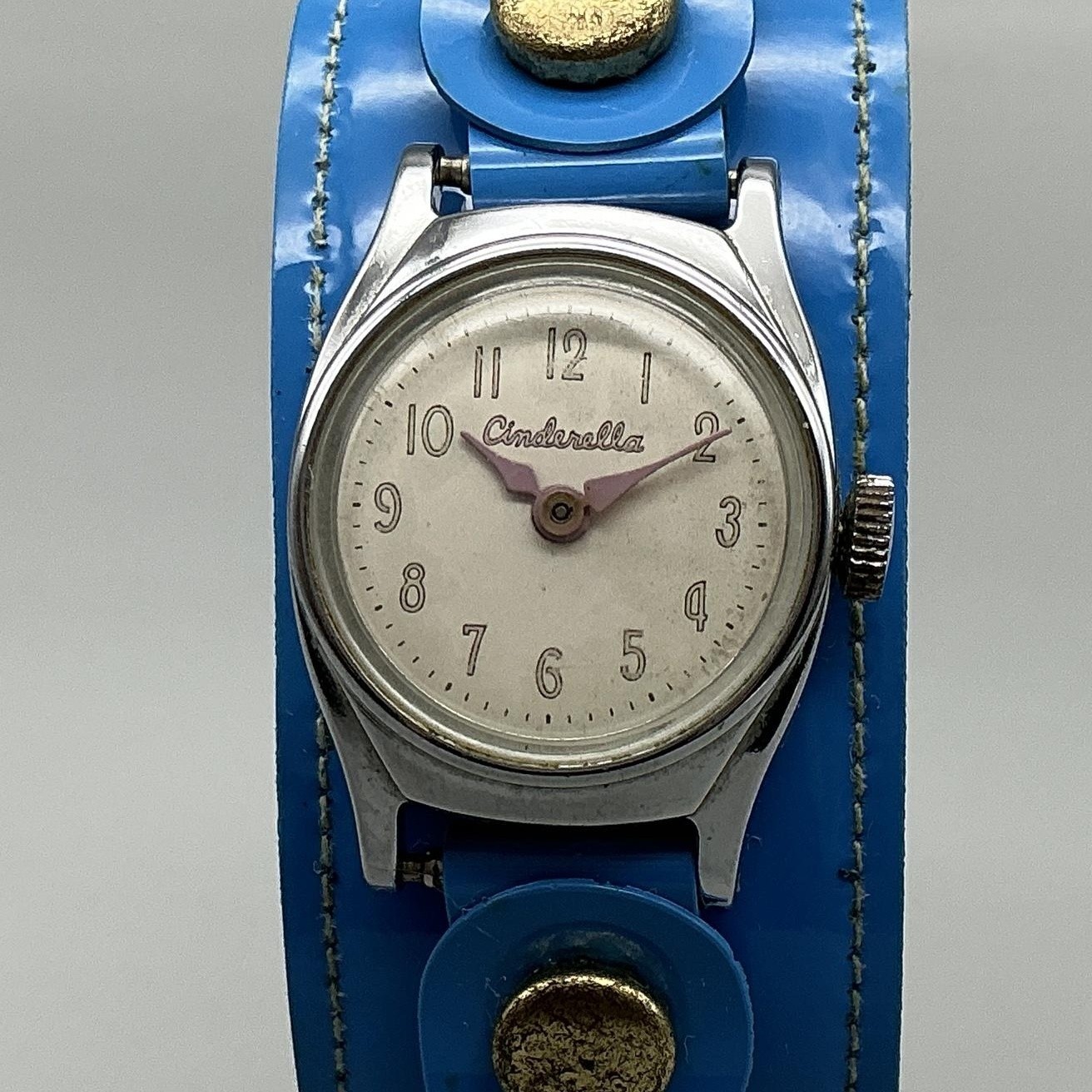 Vintage US Time Cinderella Girls Watch 23mm White Dial Blue Bund Strap Manual