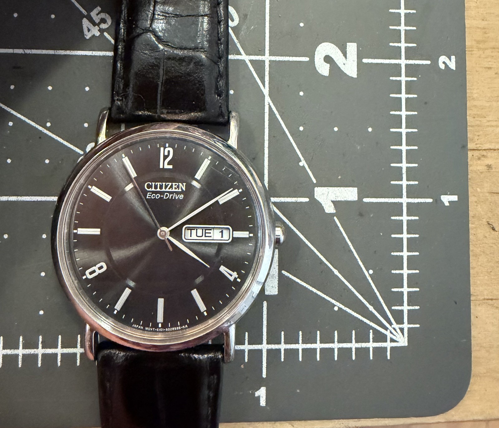 Citizen Eco Drive E101-S015570 Men’s Black Watch, Day/Date, Genuine Leather Band