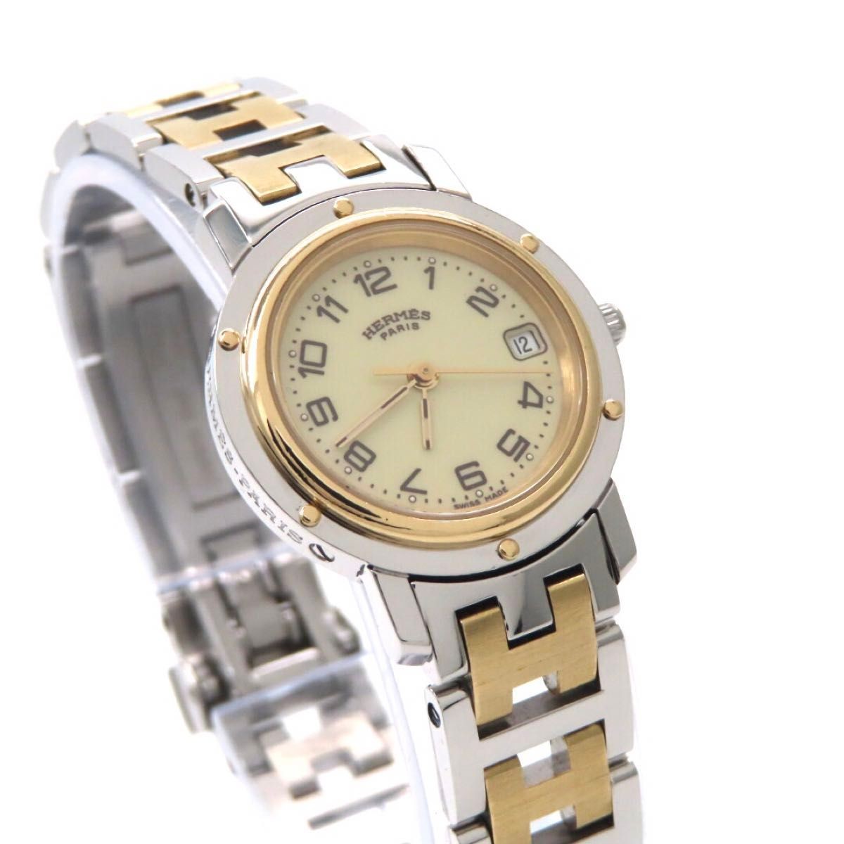 [B1P] HERMES Clipper CL4.220 Ivory Dial Ladies Combo Watch [v7y]