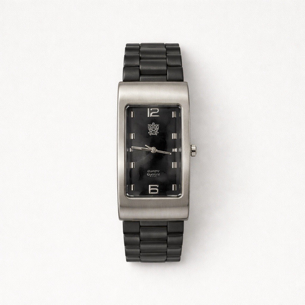 Paolo Gucci quartz rectangle analog wristwatch black dial silver metal band