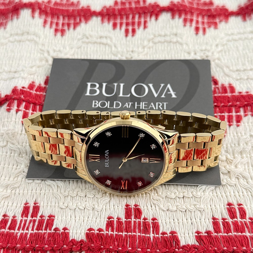 Classic Bulova Diamond 97D108 Black Dial Gold Bracelet Quartz Men’s Watch 40mm