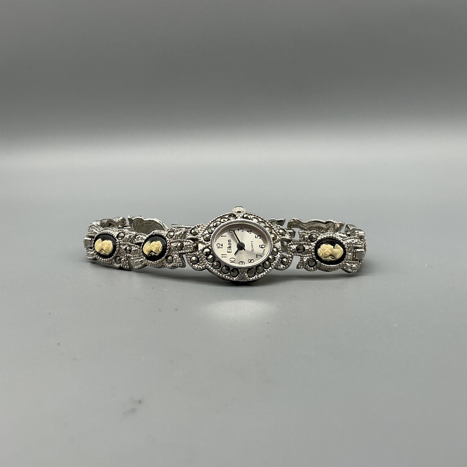 Eikon Womens Watch 13mm Silver Tone Cameo Marcasite Bracelet New Battery