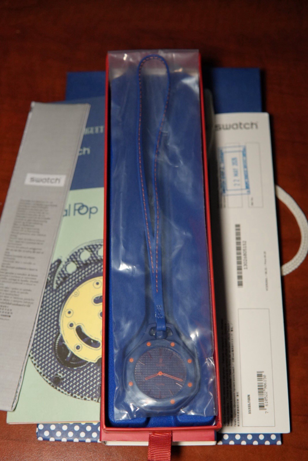 Swatch Pop Octagon Blue Quartz Analog Watch w/ Box Booklet Papers