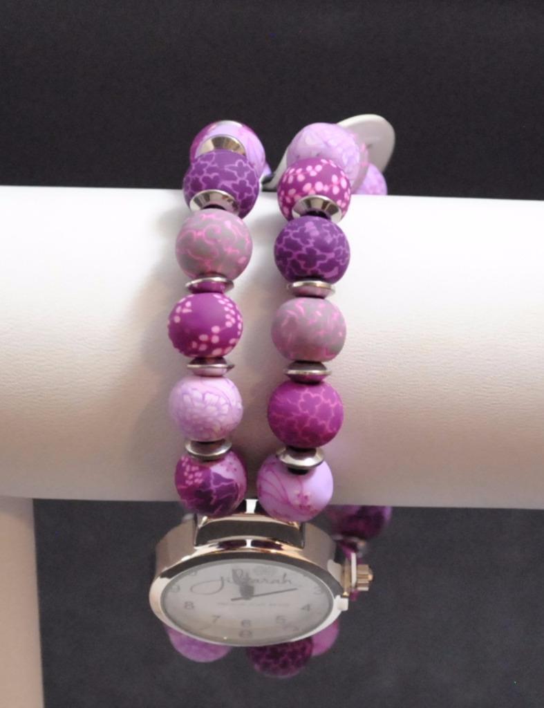 Jilzarah Lilac Round Watch Polymer Clay Beads Handcrafted Artisan Jewelry Y1