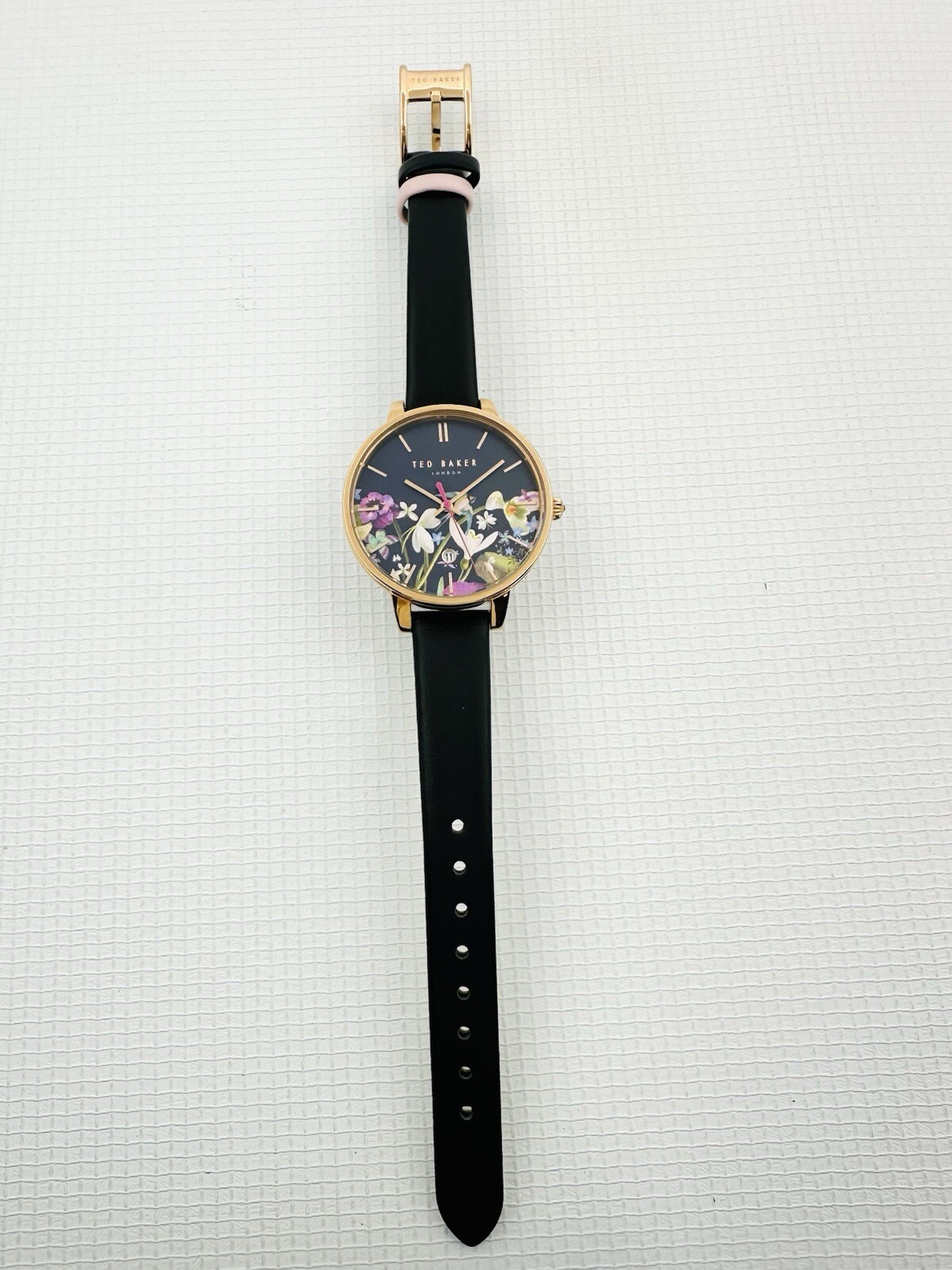 Ted Baker TE10031552 Ladies Floral Multicolour DialBlack Leather Strap RGP Watch