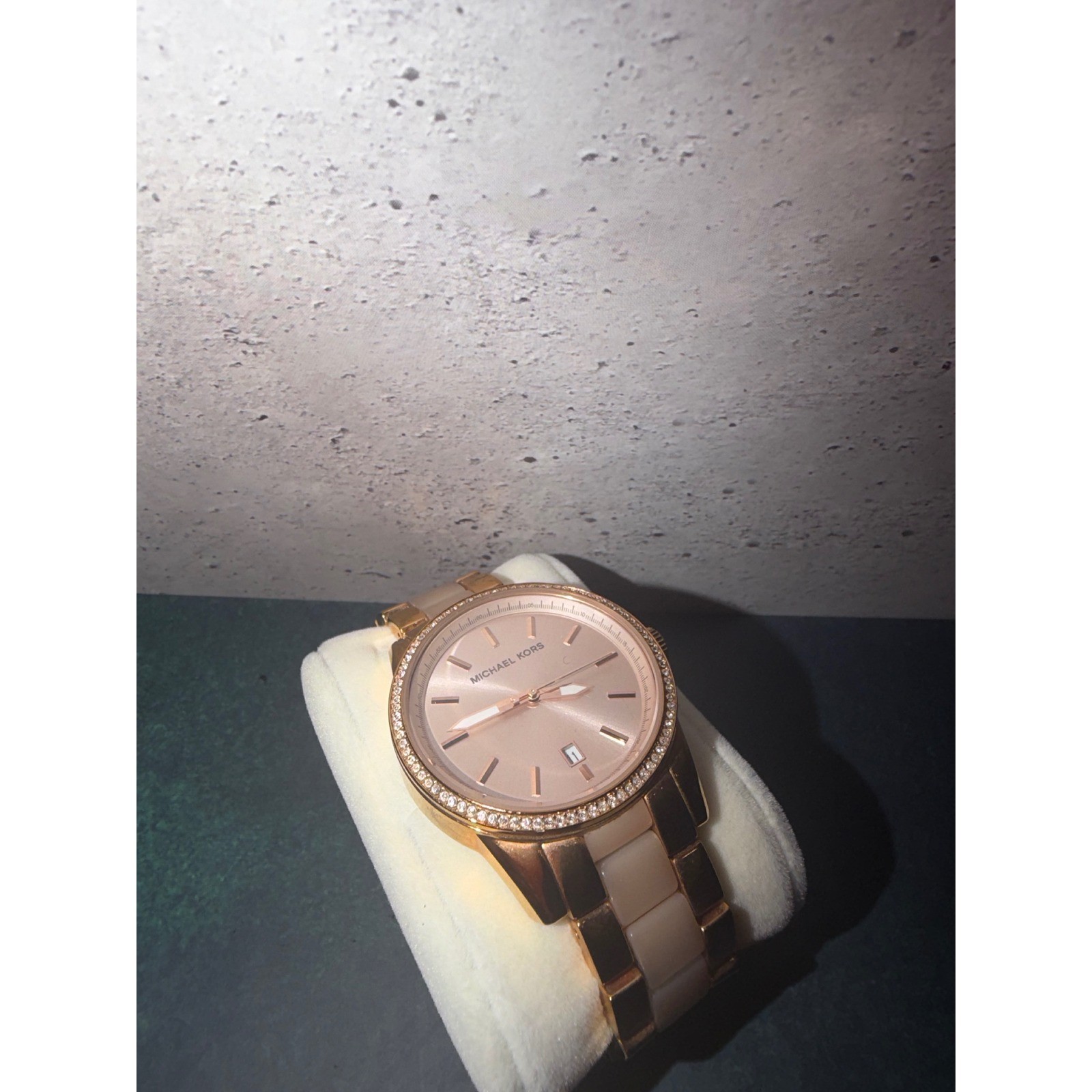 Michael Kors Parker Rose Gold Tone Blush Acetate Crystal Watch