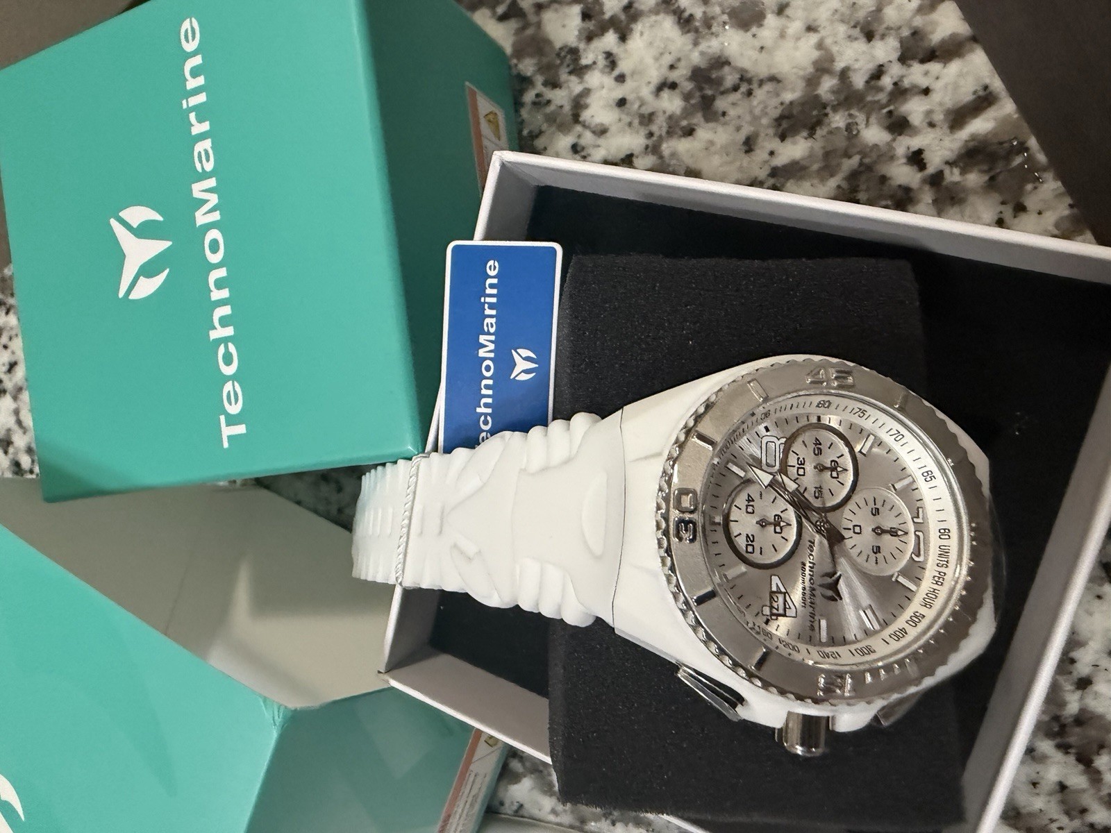 TechnoMarine Cruise Quartz Chronograph Date 45mm 200m White Strap Silver Dial