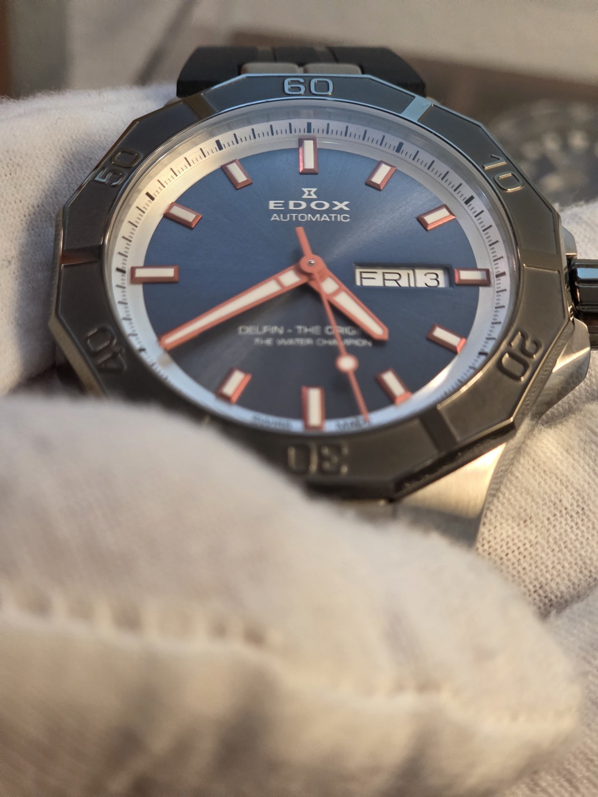 Edox Delfin Automatic 43mm Blue Sunburst Dial