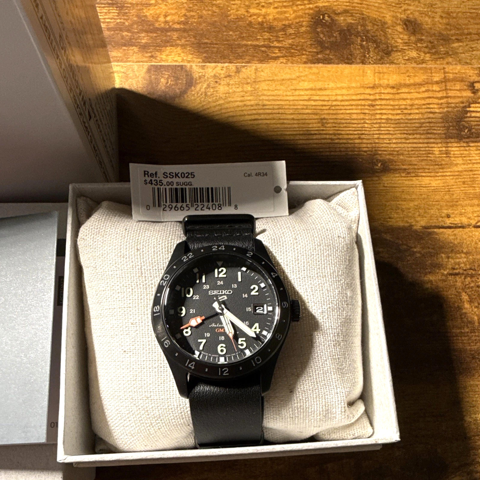 Seiko 5 Sports GMT SSK025 Men’s Automatic Black Dial Leather Nato Strap Watch