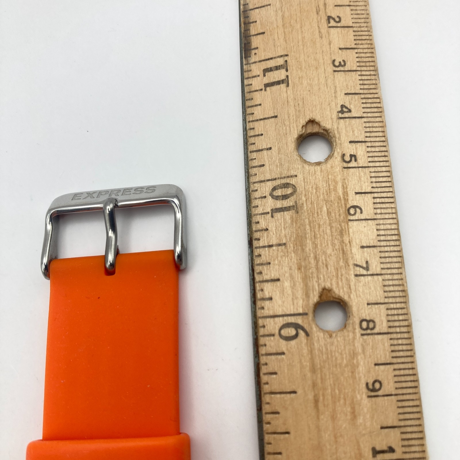 Express Men’s Watch 45mm Silver Tone Orange Day Date Silicone New Battery 9.5″
