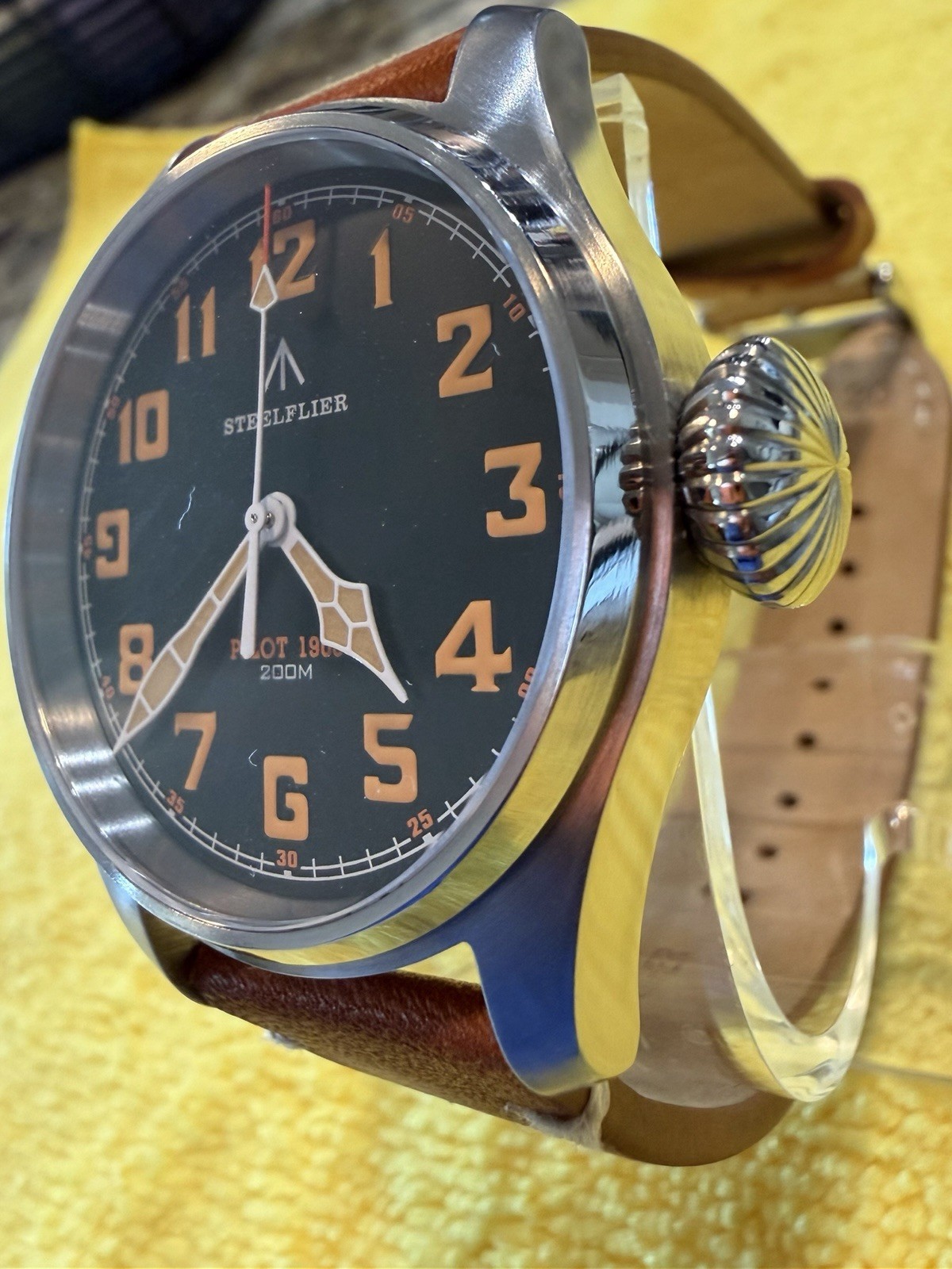 Steelflier Pilot 1903 Retro Aviation-Matte Black & Tan-VH31 Sweep Quartz-CUSTOM