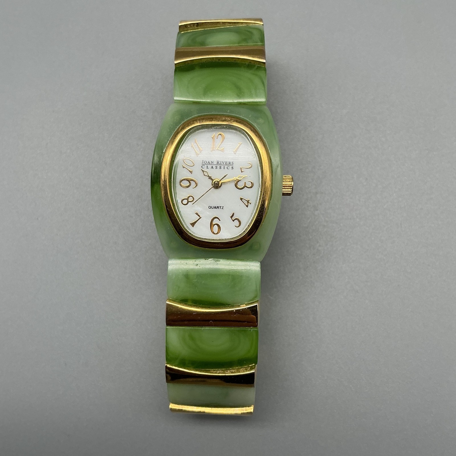 Joan Rivers Classics Womens Watch 25mm Green Resin Stretch Bracelet New Battery