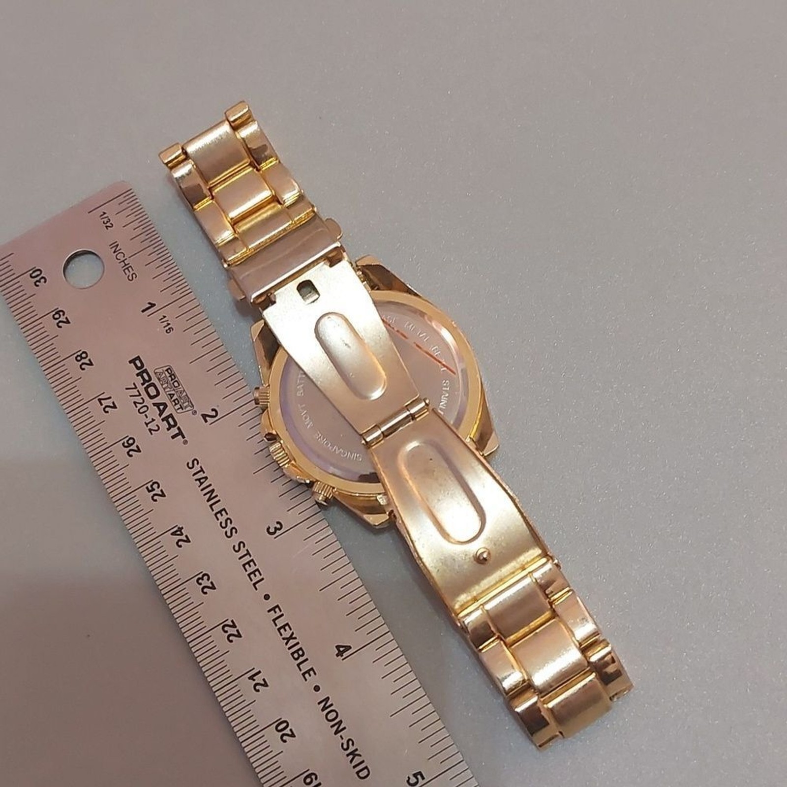 Charming Charlie Crystal Embellished Gold Tone Link Wrist Watch Foldover Clasp