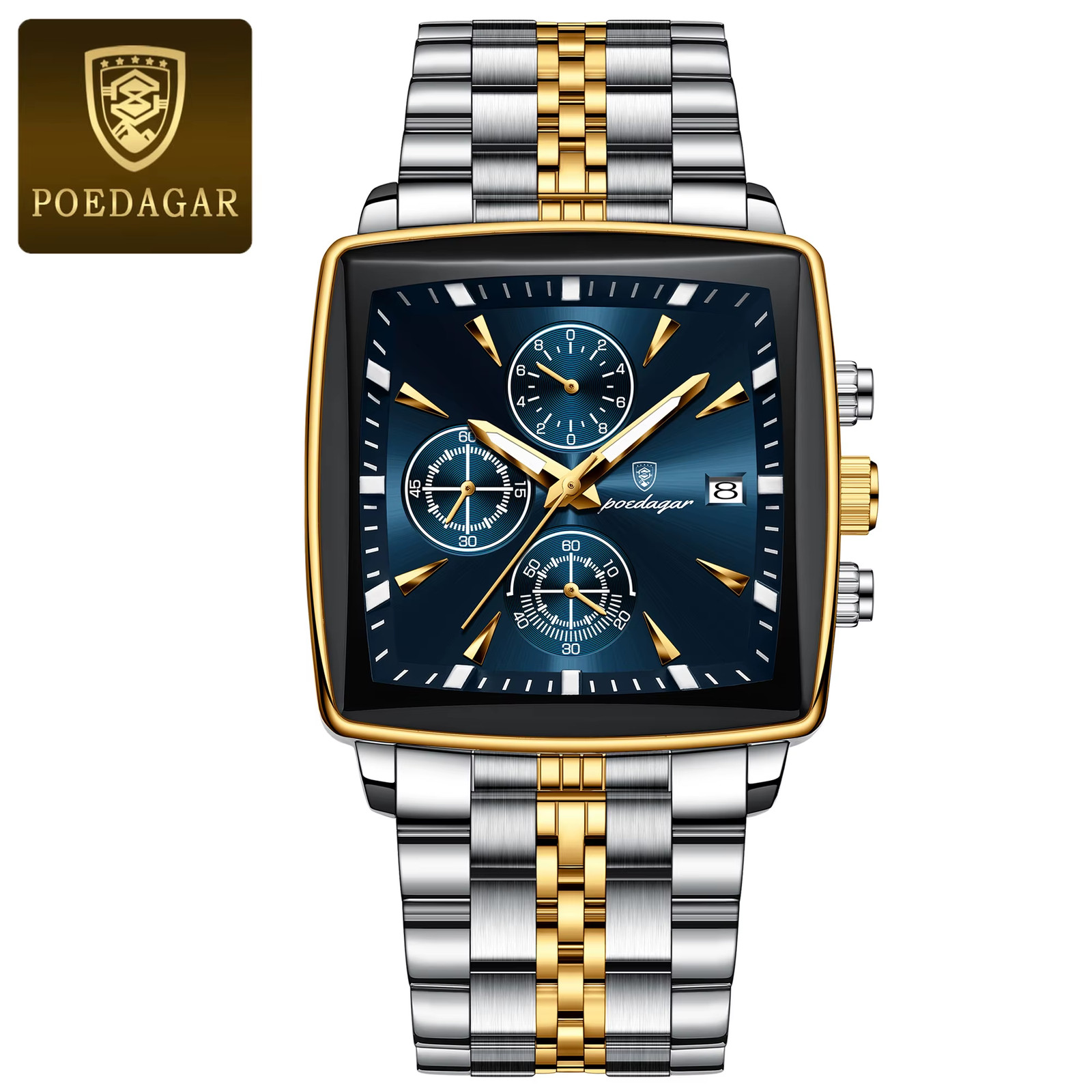 Men Luminous Quartz Watch Waterproof Chronograph Stainless Steel Wristwatch