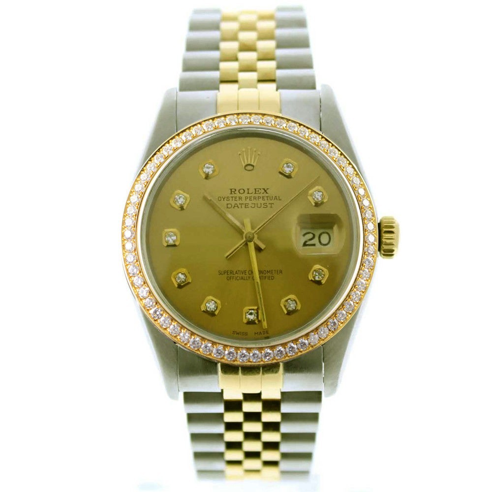 Rolex Datejust 36mm 16013 Custom Champagne Diamond Dial & Custom Diamond Bezel