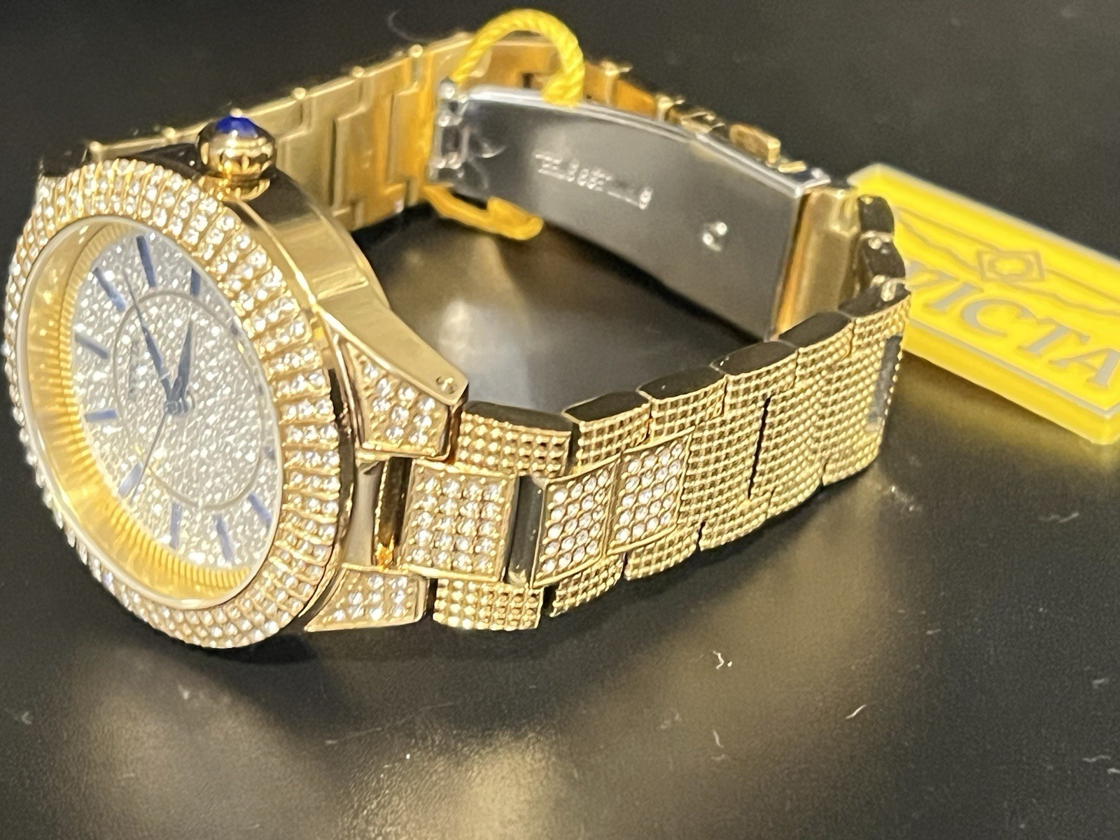 Invicta Luxury Gold Gem-Set Analog Wristwatch Silver Dial Bracelet