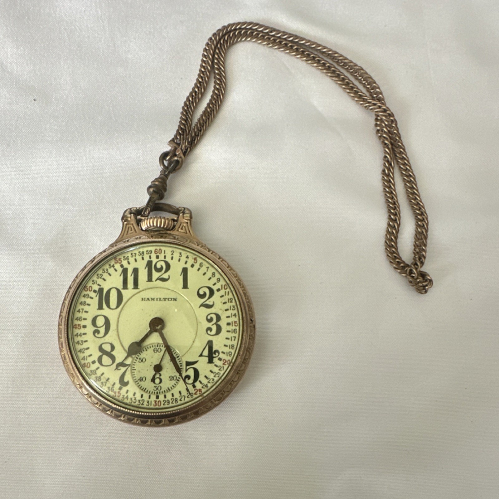 Hamilton 992 16s 21J Gold Filled Open Face Railroad Grade Pocket Watch Chain