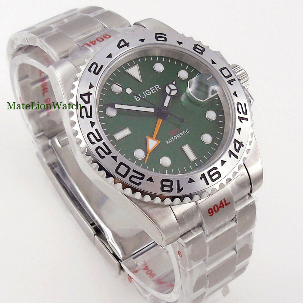 40mm Sapphire Automatic Men’s Watch GMT Date Oyster Band Green/White/Black Dial