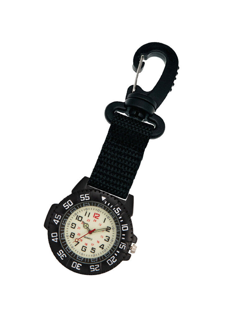 Outdoors Clip-On Carabiner Luminous Compass 24H Backpack Belt Fob Quartz WatchZr
