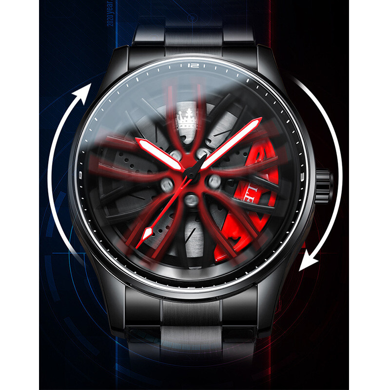 OLEVS Wheel Men’s Luxury Watch Waterproof Rotary Sport Car Rim Man Watch High