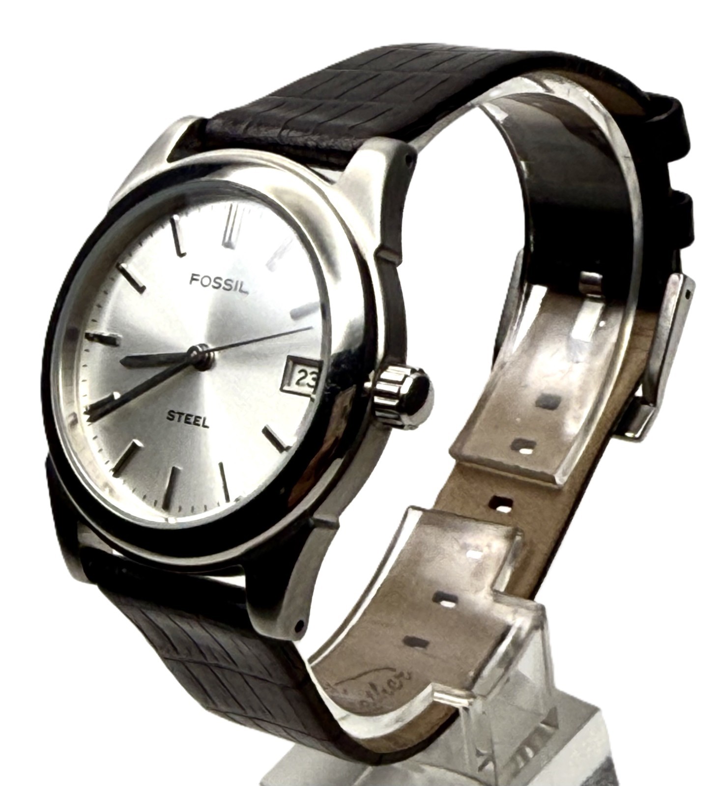 FOSSIL ARKITEKT FS2754 SILVER STEEL & DIAL DATE BROWN LEATHER BAND UNISEX WATCH