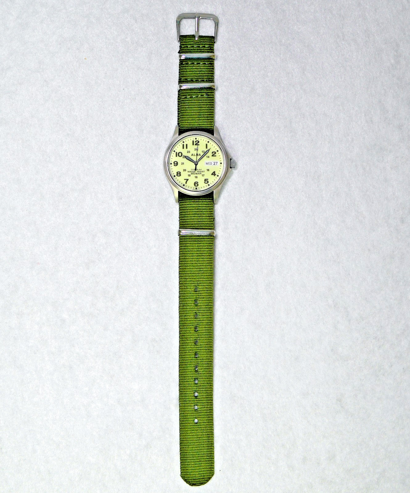 SEIKO ALBA 7N43-0AE0 Titanium Full Luminous DayDate Men’s Field Watch 2012 Japan