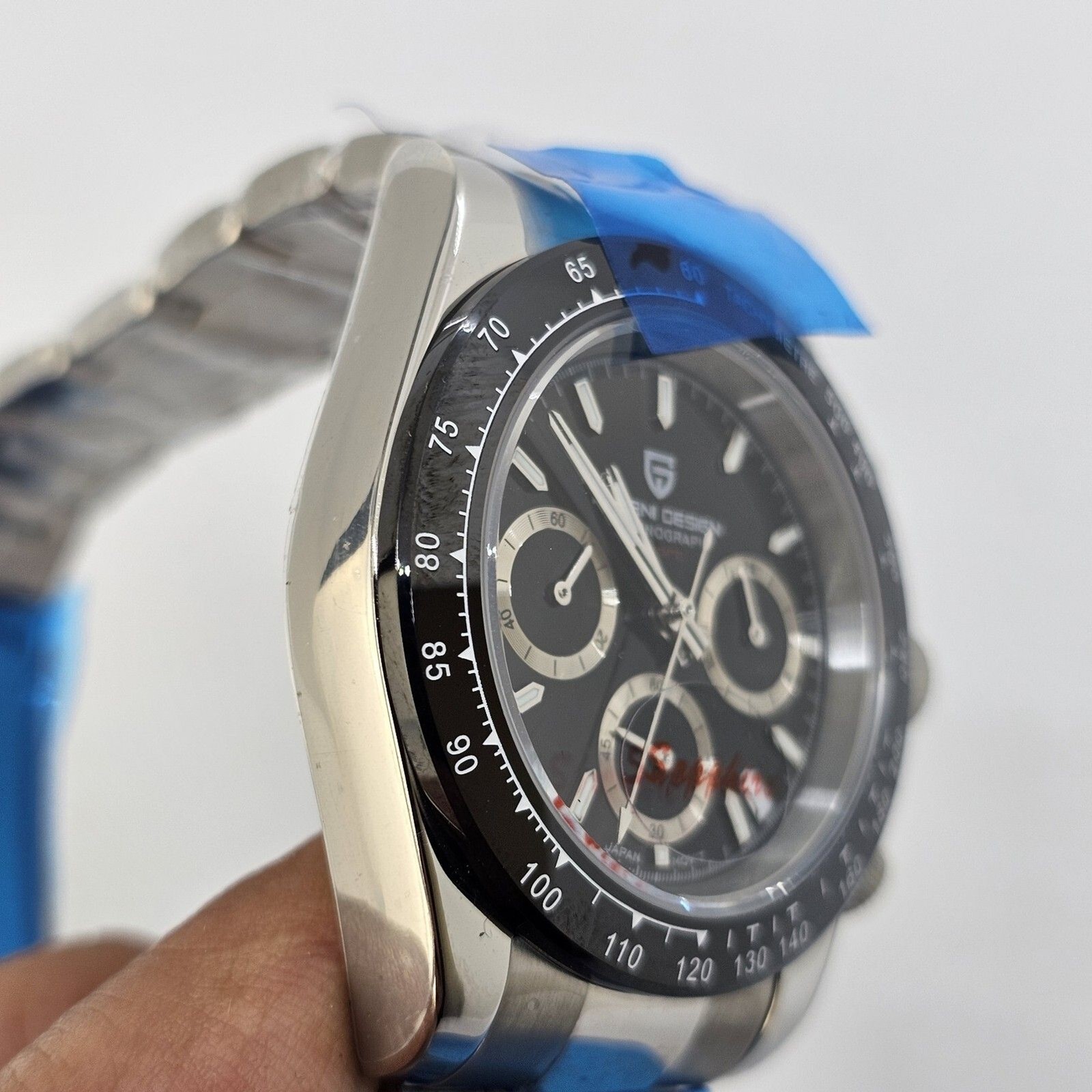 Pagani Design Men’s Watch 40MM Black Dial Black Bezel Gray Bracelet Band Date