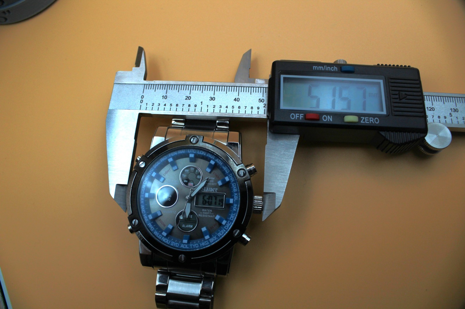 Stauer 33207 Quartz Blue Sunburst Analog Digital 48mm Chronograph 100FT WR