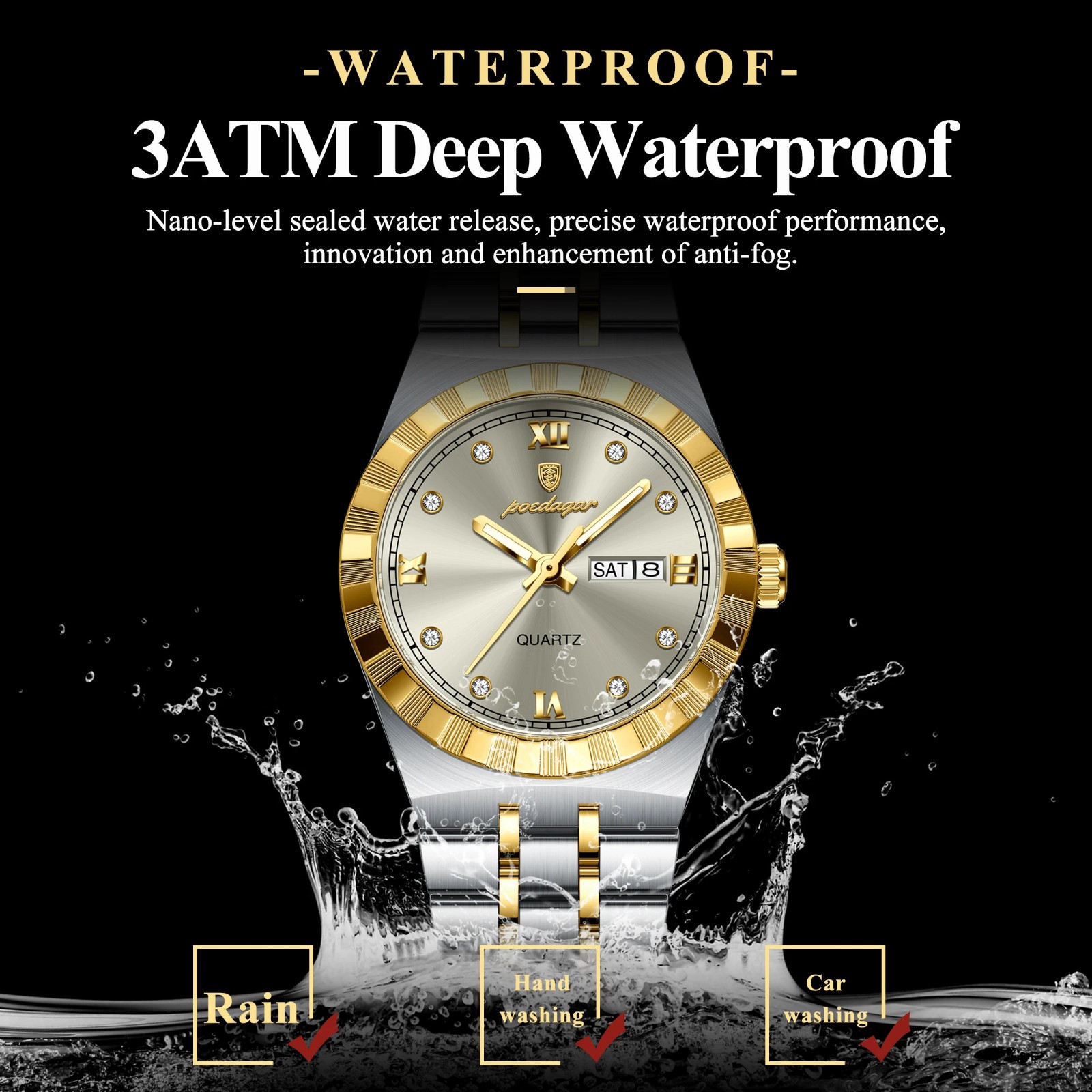 POEDAGAR Women Luxury Watch Quartz Stainless Steel Waterproof Week Date