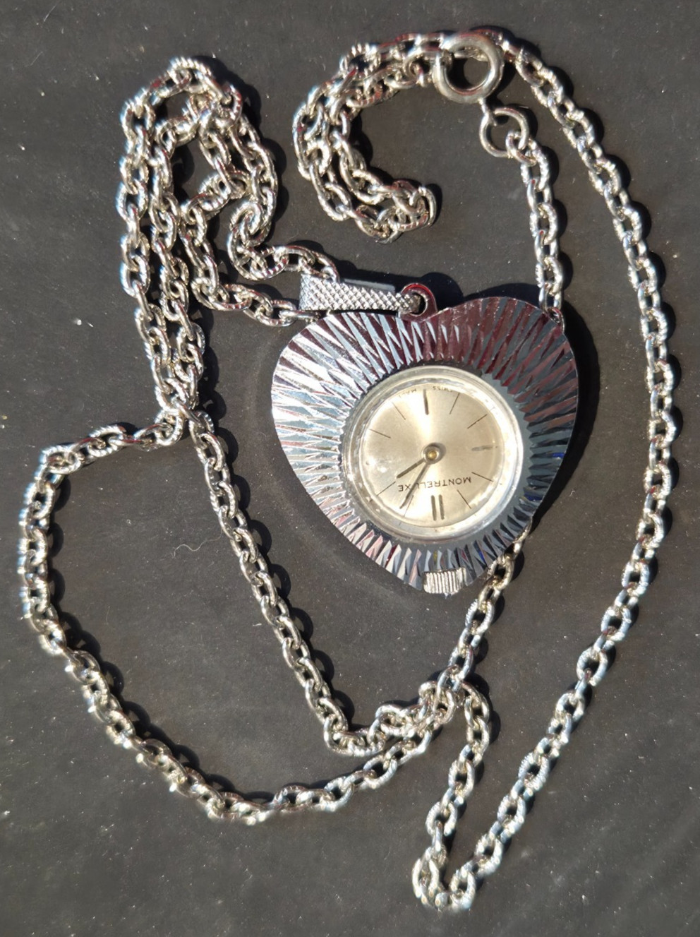Vintage Montreluxe Heart Shaped Pendant Watch with Chain-working
