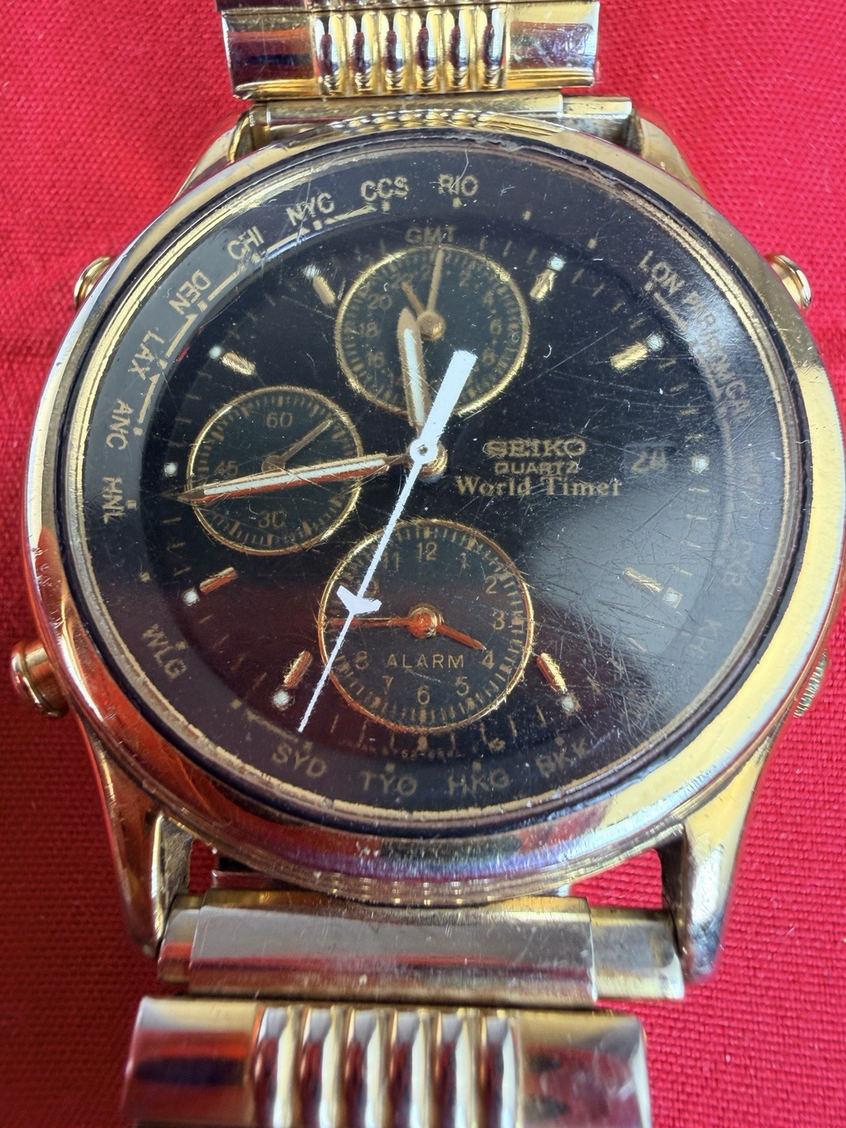 Vtg Seiko World Timer Alarm 5T52-6A40 Quartz Watch 5T52A Parts Japan