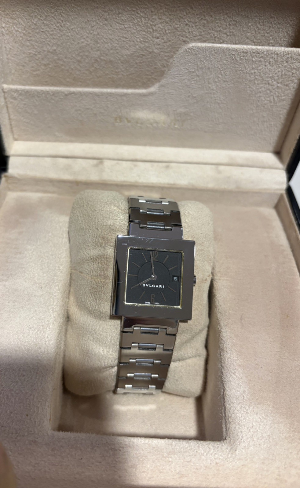 BVLGARI SQ27SSD Quadrato Watch black Dial Stainless Steel Quartz Date – preowned