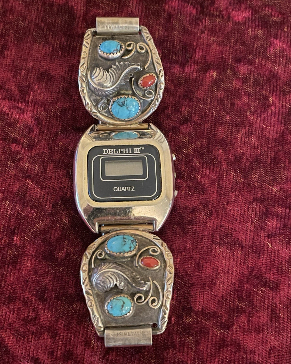 VTG Alfred Martinez Navajo watch band sterling silver Turquoise & Red Coral