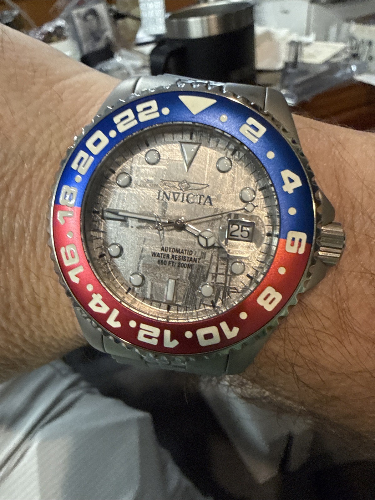 RARE Invicta Titanium Diver Meteorite “PEPSI” Bezel 25J Swiss SW300 Auto #30439