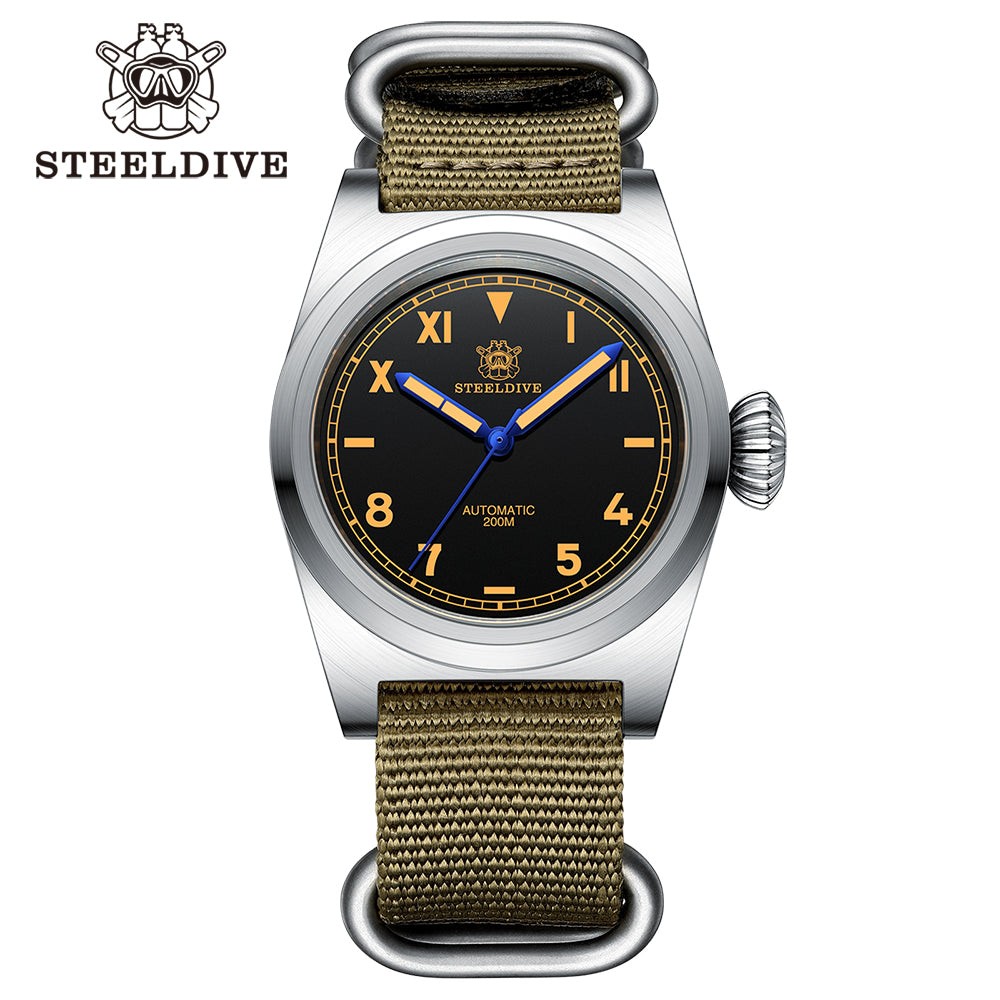 STEELDIVE SD1904 Mens Pilot 38mm 200M Automatic Dive Watch NH35 Sapphire Steel