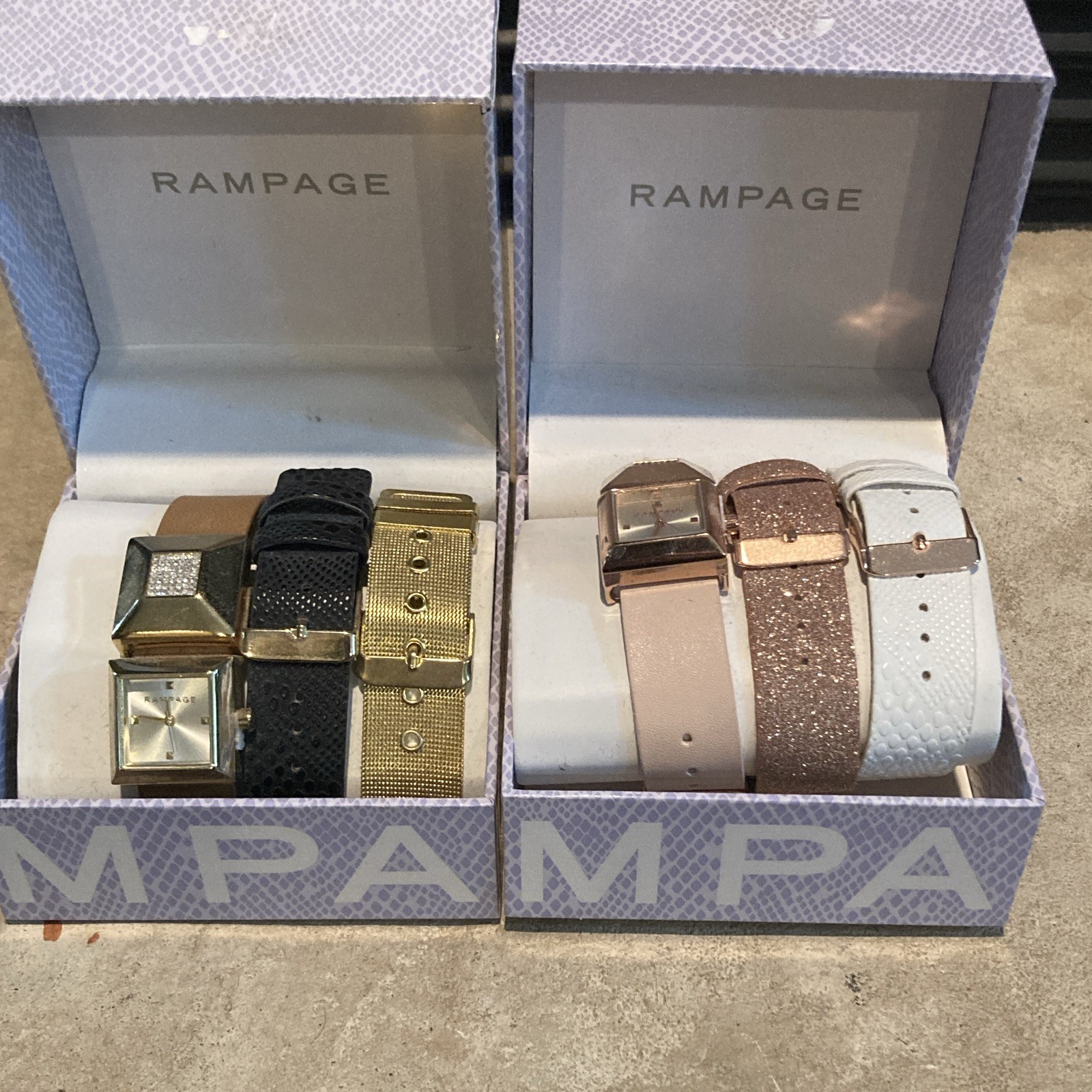 2 Rampage Women’s Square Analog Quartz Watch Set w/ Extra Straps & Boxes