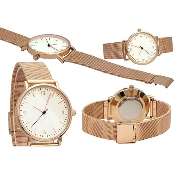 Blekon Collections Women’s 37mm Case Analog Rose-Gold Mesh Deployment Clasp Band
