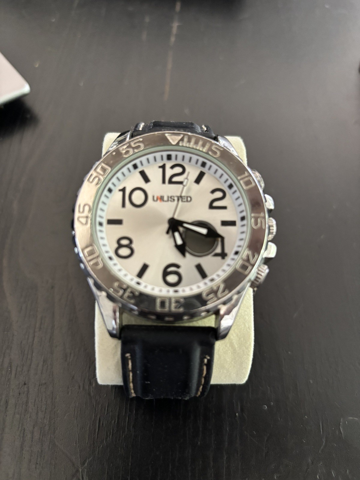 Unlisted Kenneth Cole Production Wristwatch Silver Tone Face Black Buckle Band