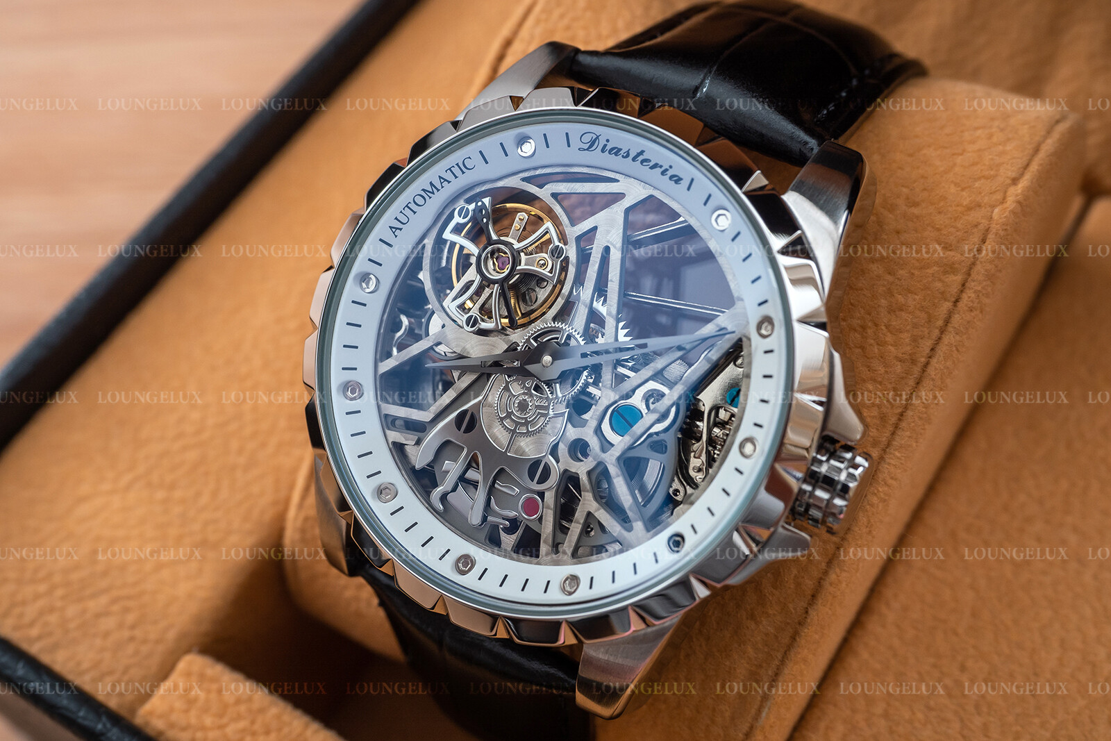 Mens Automatic Mechanical Watch – Silver White Dial Leather DIASTERIA 13868