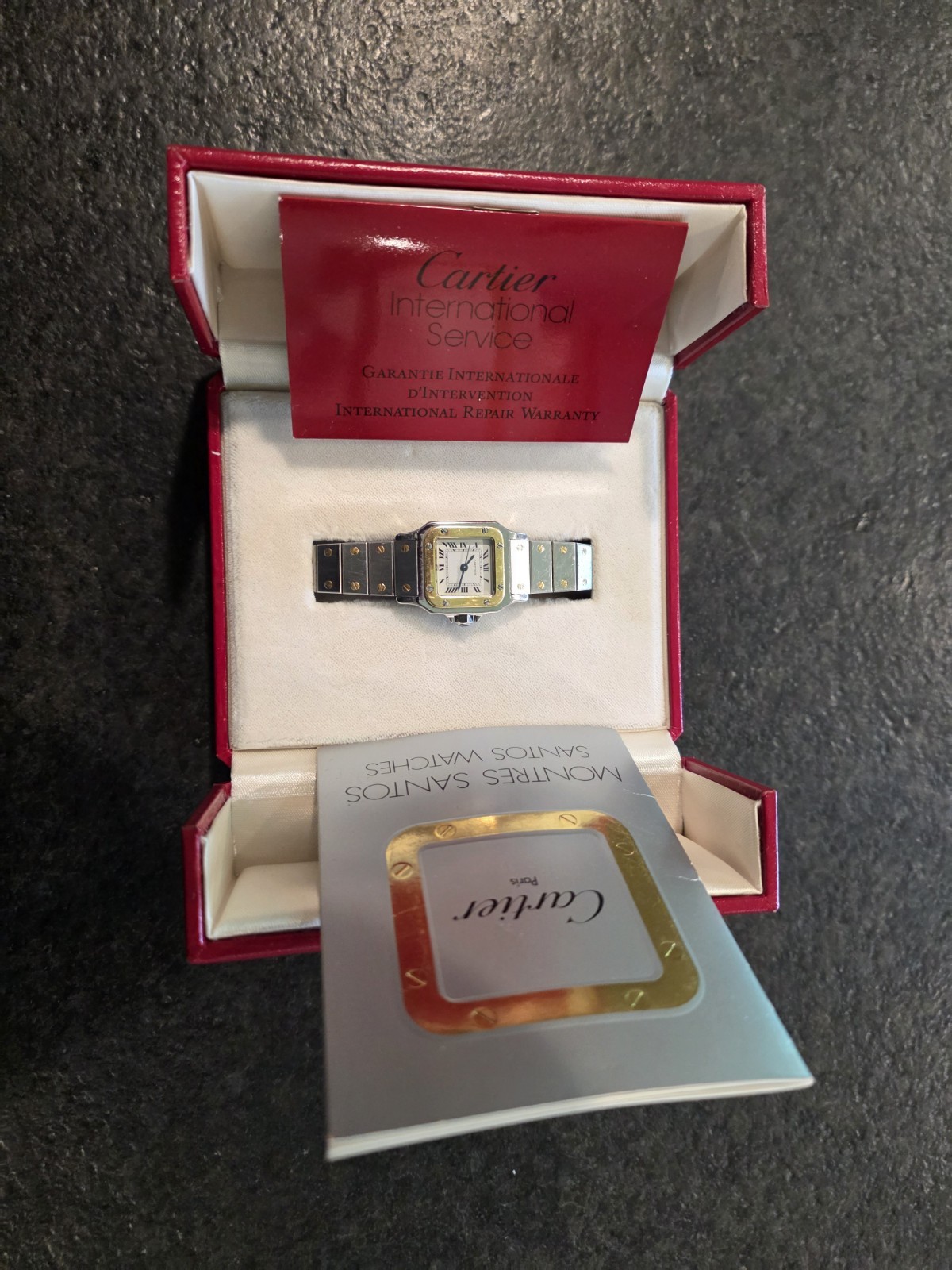 Ladies Cartier Santos Two-Tone Square Quartz Date Watch w/ Box & Booklets