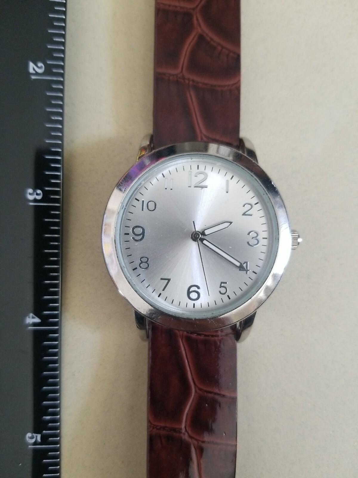Analog Watch Brown Alligator Print Leather Band Stainless Steel Back