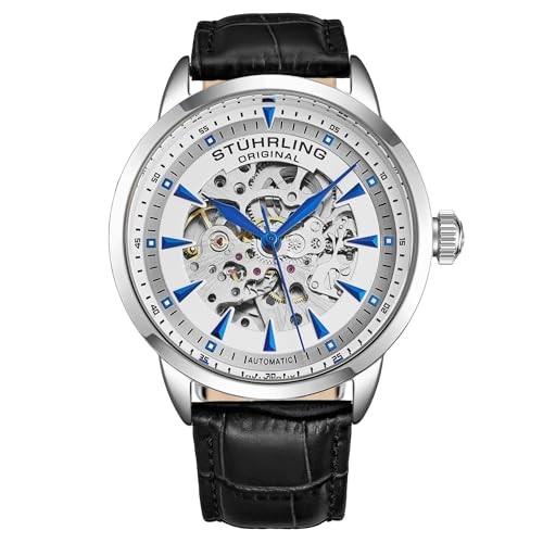 Mens Skeleton Automatic Dress Watch with Alligator Embossed Leather White