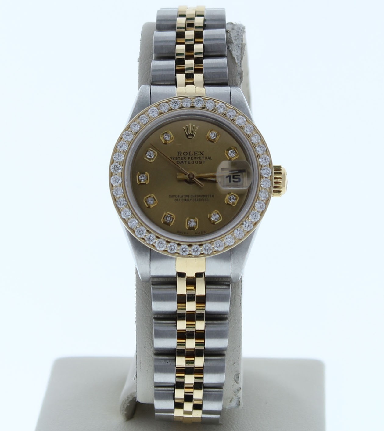 Rolex Lady-Datejust 26mm 69173 Custom Champagne Diamond Dial & Custom 1CT Bezel