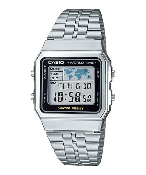 Casio A500WA-1 Vintage Digital Stainless Steel World Time LED Backlit Wristwatch