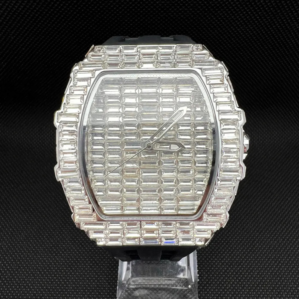 Fashion Tonneau Diamond Bling Men’s Watch Waterproof Rubber Band Gift