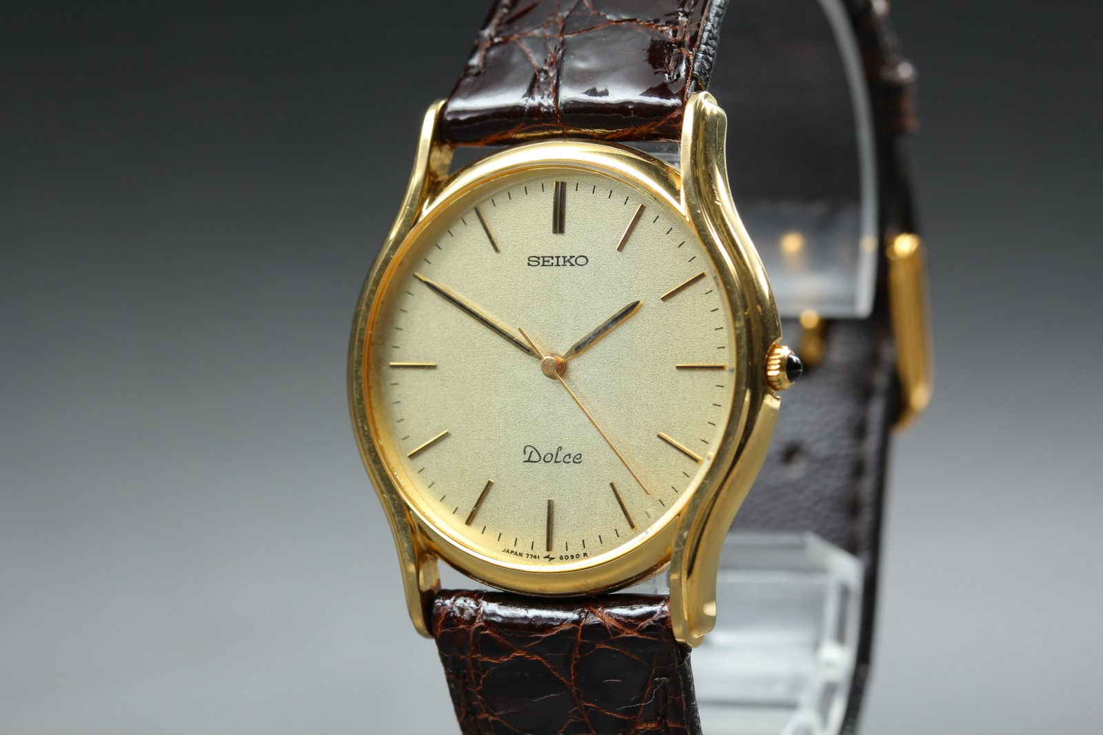 [Near MINT] SEIKO Dolce 7741-6030 32mm Gold Dial Band Quartz Men’s Watch JAPAN